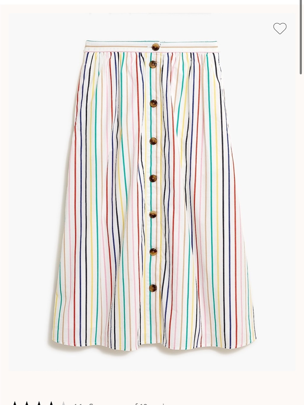 J Crew Factory Rainbow Stripe Button Front Poplin Midi Skirt Multicolored Size S